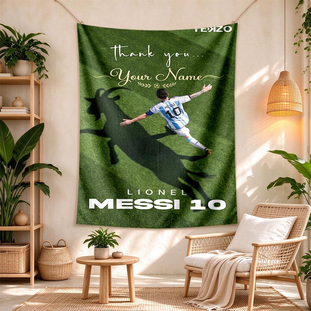 Football Messi Personalized Text Tapestry Multi-purpose Tapestry Smooth Polyester Ideal for Gift Wrapping Multi-purpose for All Occasions