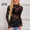 Женские прозрачные сетчатые кружевные топы, сексуальные цветочные вышитые рубашки с длинными рукавами, нижние топы, универсальные прозрачные топы