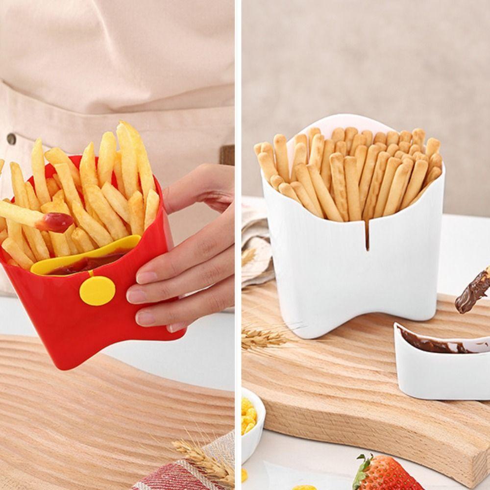 with Dip Compartment Snack Container 2 in 1 Dessert Plate French Fry Cup Kitchen Accessories