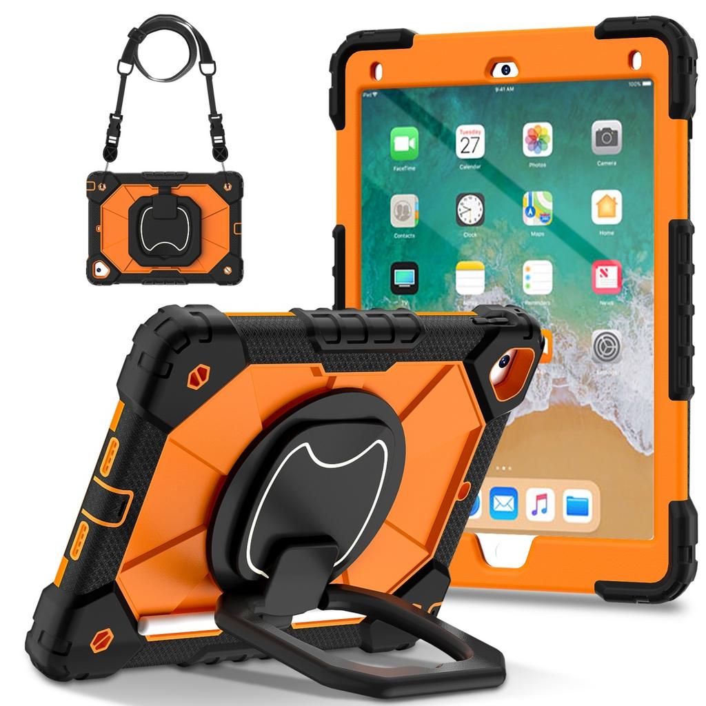 For Apple iPad 9.7 (2017) 360° Rotating Grip Heavy Duty Protection Stand TPU+PC 3in1 Anti-knock Shockproof Tablets PC Case