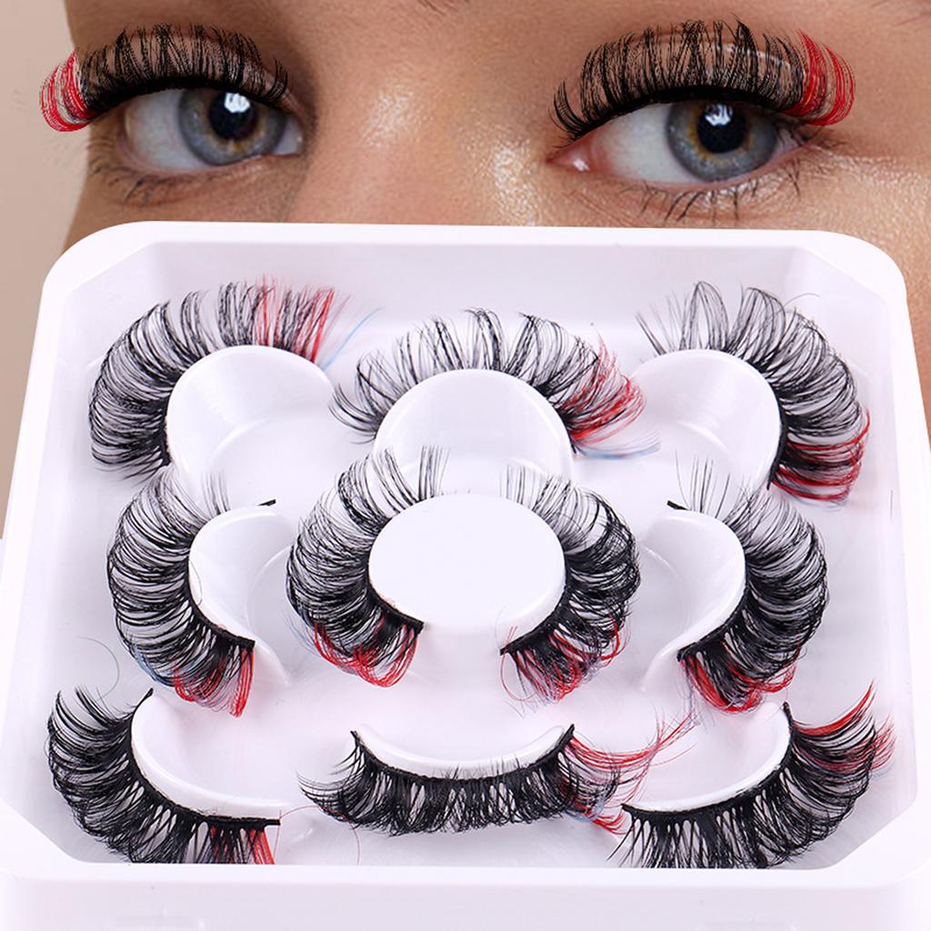 5 Pair 3D Mink Lashes Colored Lashes Mink Lashes Mix Colored Eyelashes Pink Blue Red False Eyelashes Makeup for Women