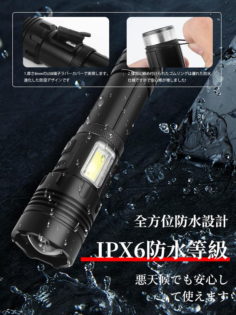 Flashlight LED Light Powerful Military Hand Light USB Rechargeable 5000mAh Large Capacity Mobile Power Function Remaining Display Function White Red