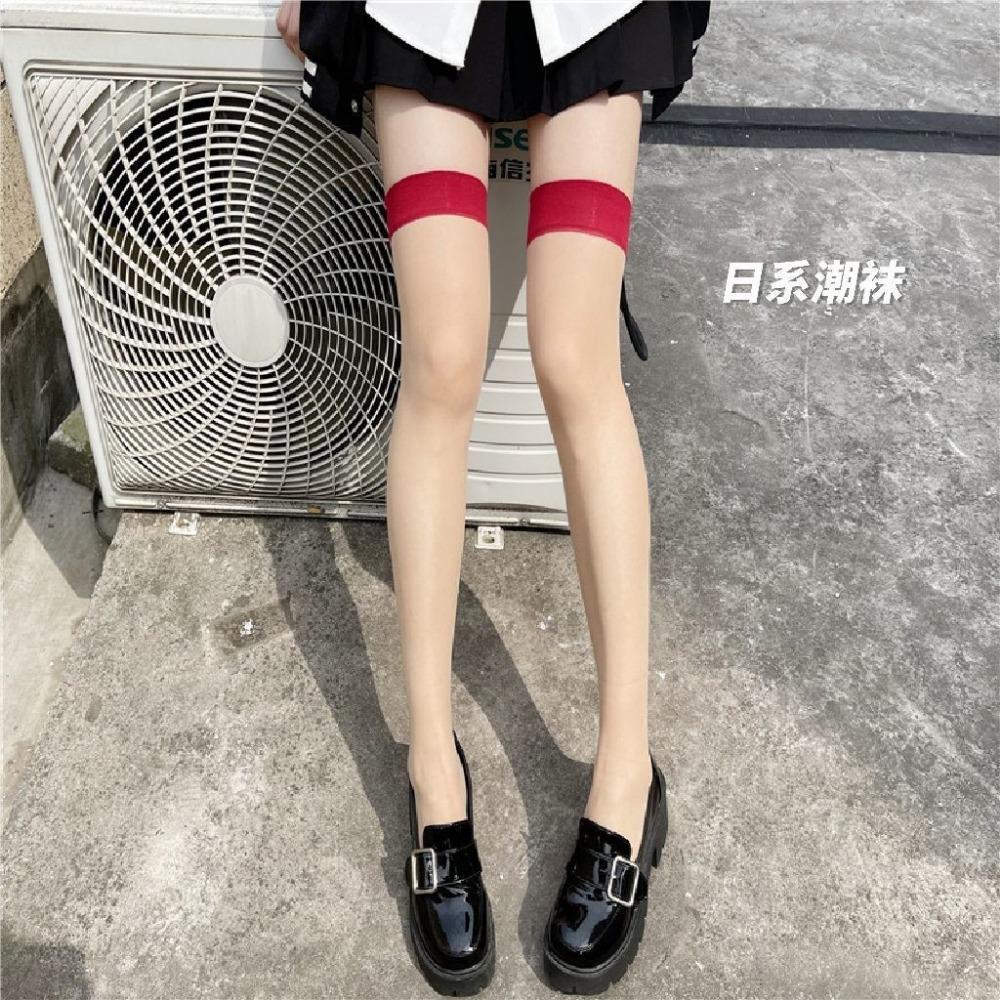 Red Edge Black Silk Sexy Internet Celebrity Pure Desire High Tube Thigh Red Stockings Stockings Long Tube Stitched Knee Socks
