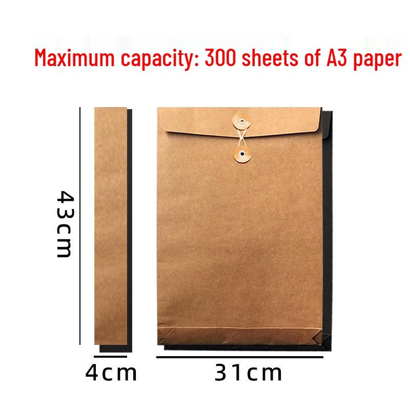 Папка-конверт A3 из черного картона крафт-бумаги с завязками для архивного хранения