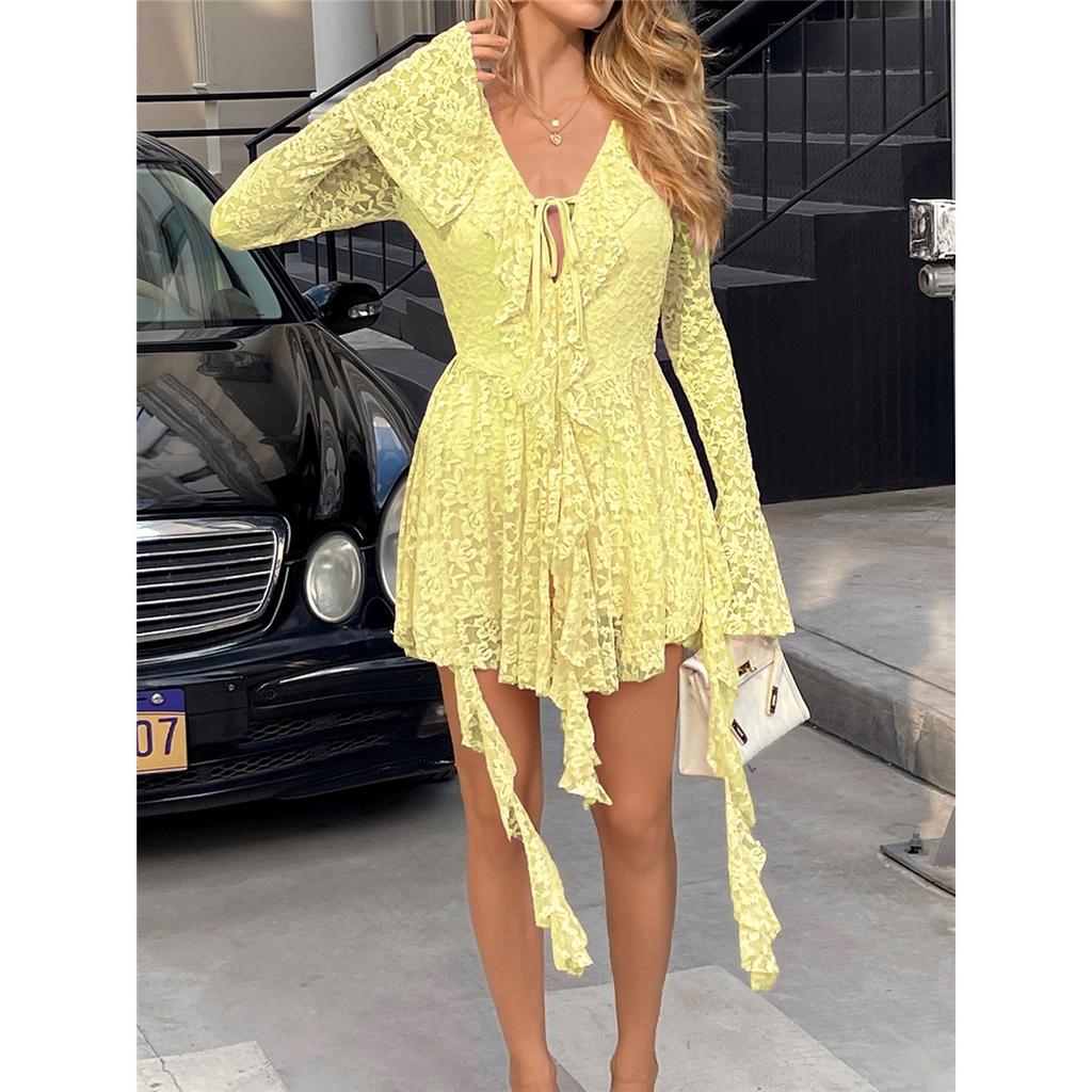 Y2K Sexy Style Lace Long Sleeve Short Skirt Dress Women's Clothing