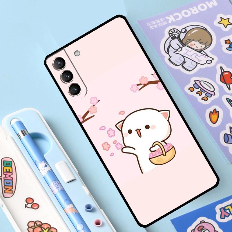 Чехол Mochi Peach Cat для Samsung Galaxy S23 S22 S21 Ultra S20 FE S9 S10 Note 10 Plus Note 20 Ultra с полным покрытием
