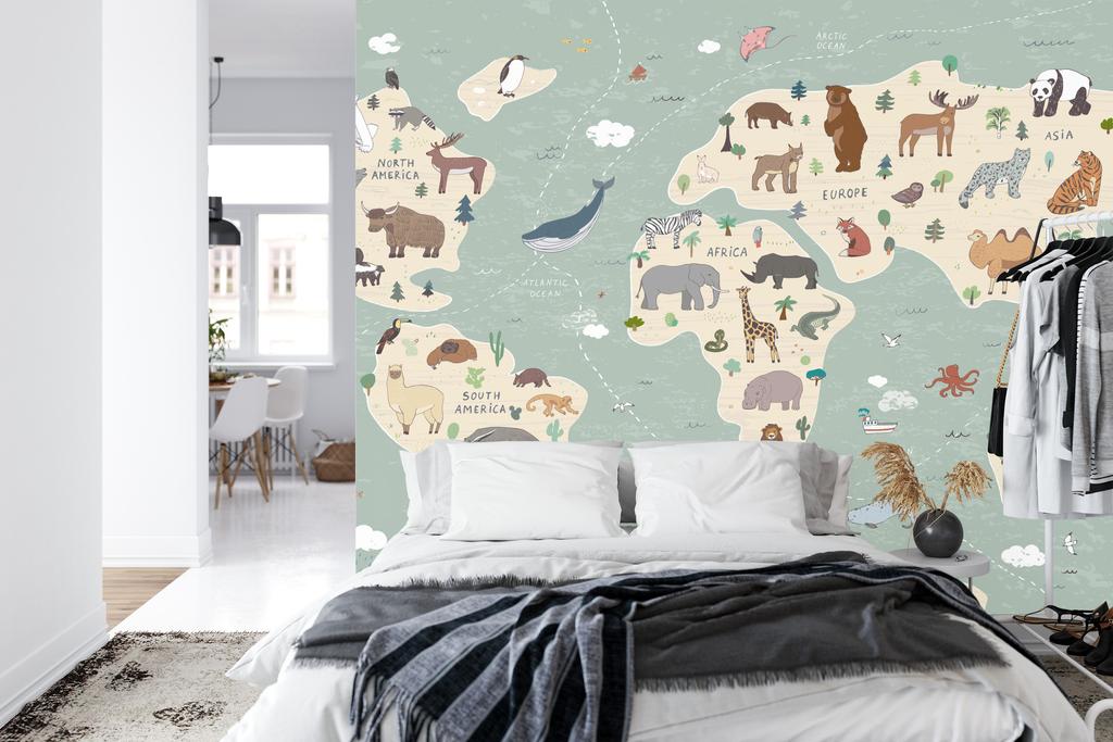 Photomural Colorful World Map Washable Fleece 368x280