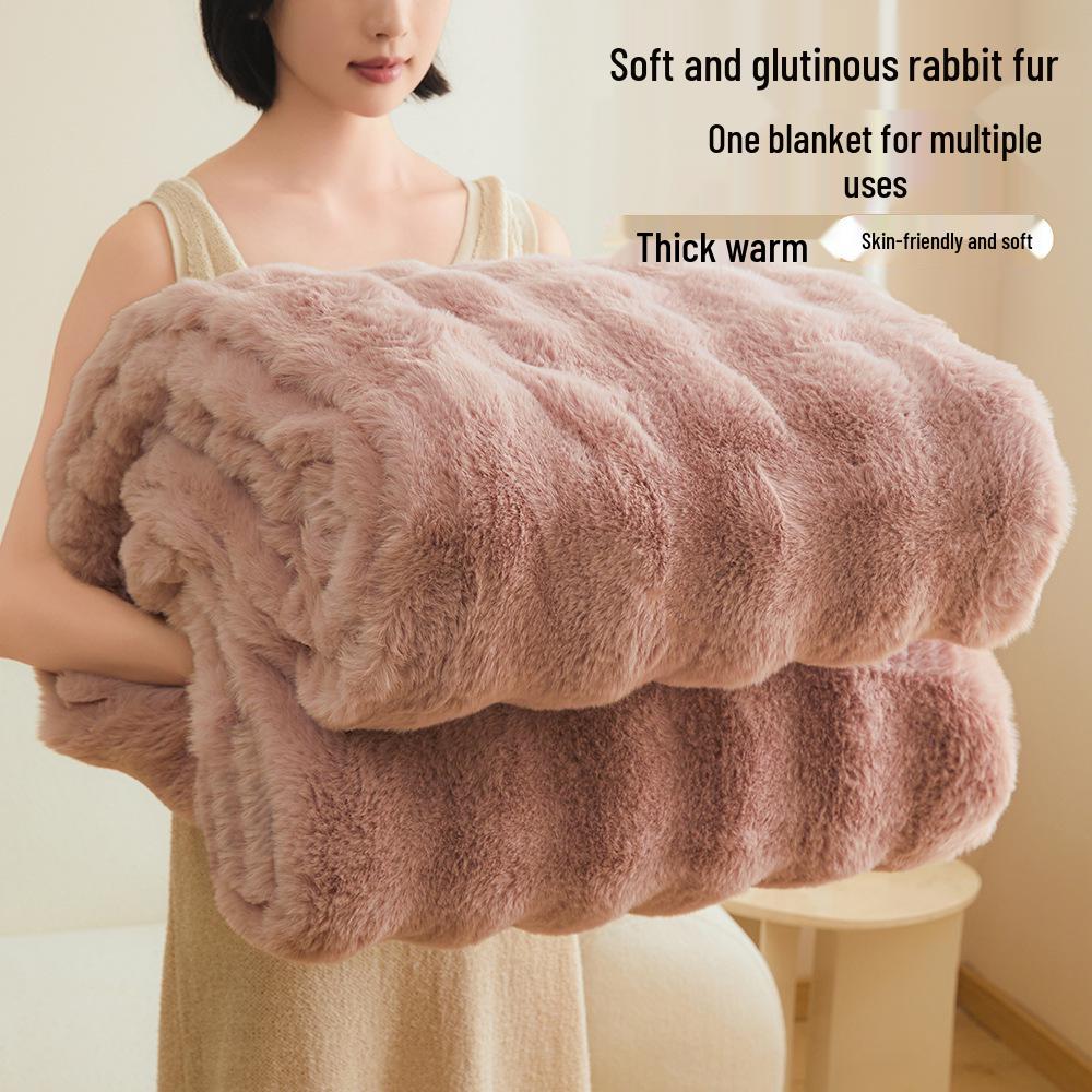 Плотный зимний фланелевый плед класса А - Нап из кроличьего пуха и кораллового флиса для кровати