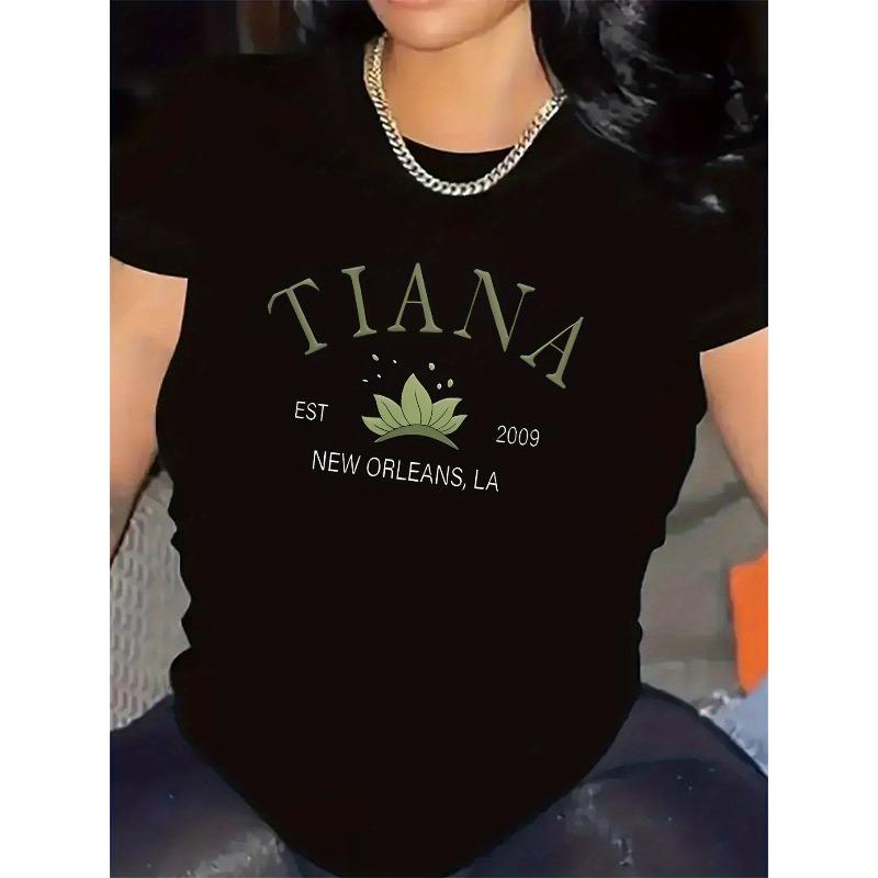 Женская футболка "Tiana" европейского размера - Белая, с коротким рукавом, с круглым вырезом, Повседневный и прочный дизайн с цветочным принтом, Идеально подходит для повседневной носки