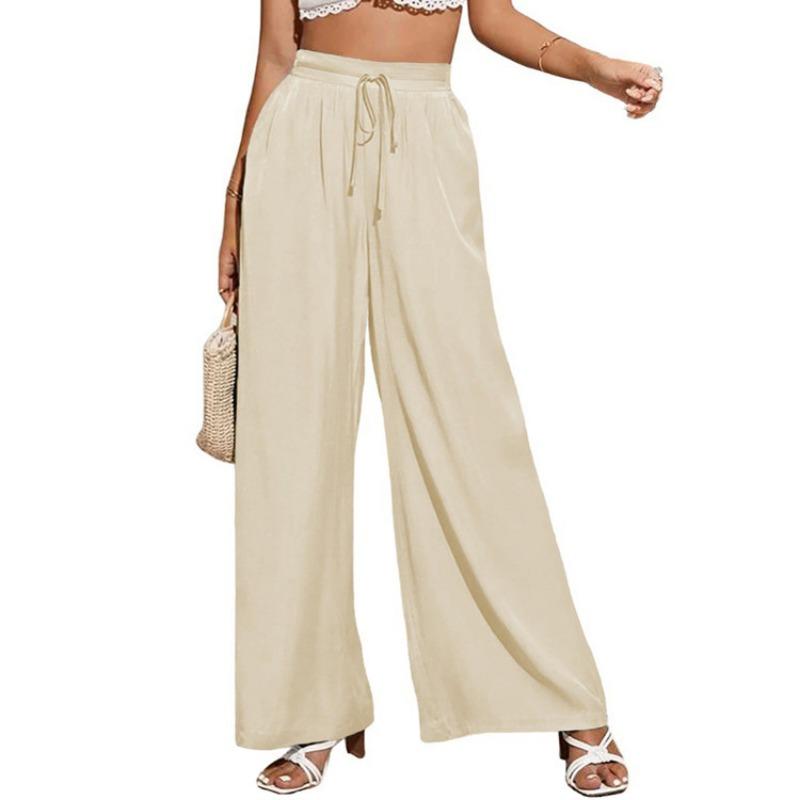 Summer Women's High Waist Casual Pants Solid Color Elastic Waist Strap Loose Wide Leg Pants for Women