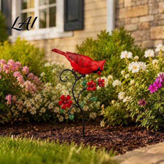 Decorative Yard Signs Red Bird Garden Stake Metal Art Condolence Gifts for Women Flower And Ornament Patio Lawn Pathway Memorial Site Decor