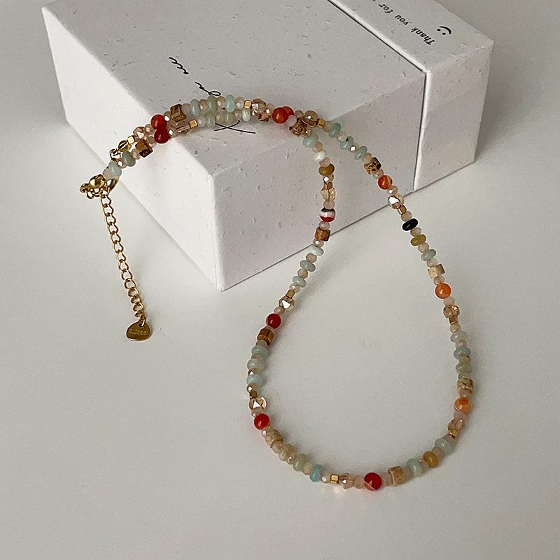 Colorful Natural Stone Crystal Beaded Choker Necklace for Women