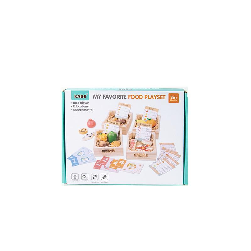 Wooden Boxed Simulation Fruit Bread Sea Food Vegetables Children Set Toys