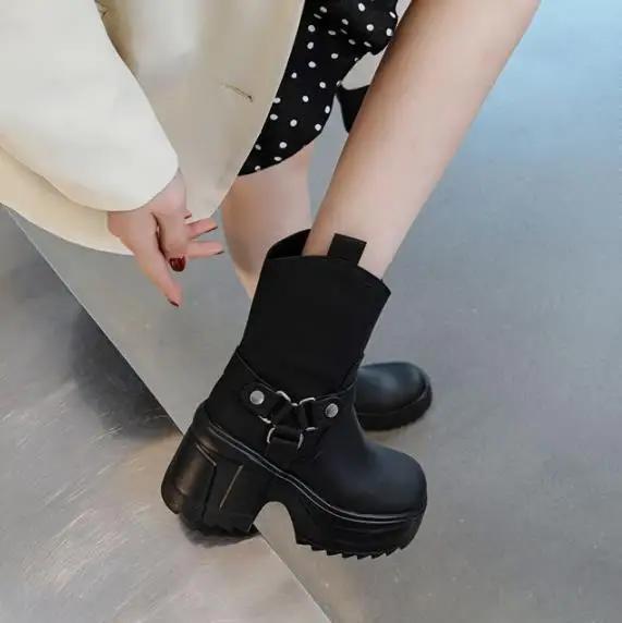 Fashion 10CM  Microfiber Leather Women Chunky Sneaker Autumn Winter Plush Warm Casual Ankle Booties Spring Platform Fashion Shoes