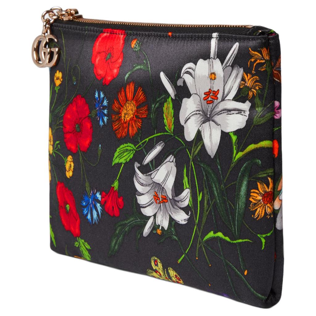 Gucci GG Marmont Printed Zip Closure Silk Clutch Women clutch Black Multicolor 826197-FAEJD-1070