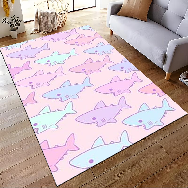 Colorful Cartoon Shark Pattern Area Rug for Kids Room Decor Suitable for use as an anti-slip for living room bedroom sofas
