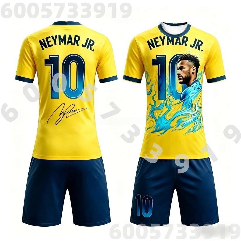 Мужской летний футбольный комплект с футболкой и шортами AI Neymar № 10, юбилейное издание. Летняя одежда для детей, взрослых, родителей и детей.