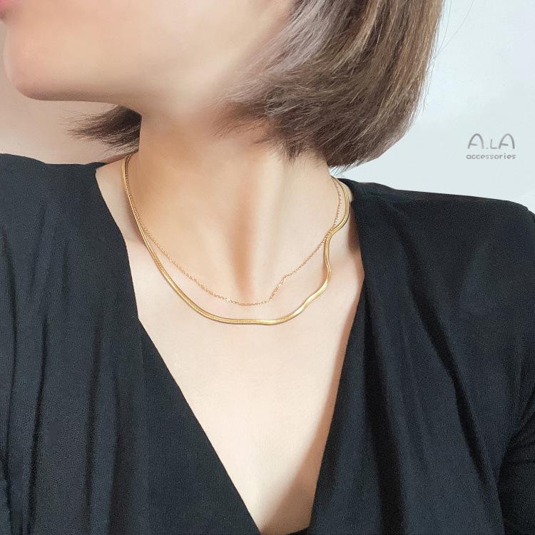 18K Gold-Plated Titanium Steel Snake Bone Necklace - Women's Minimalist Choker