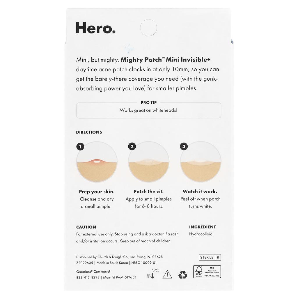 Hero Cosmetics, Mighty Patch™, Mini Invisible+, Hydrocolloid Mini Patches, 30 Count