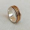 Three Tone Spinner Ring, 925 Sterling Silver, Handmade Minimalist Jewelry, Meditation Ring