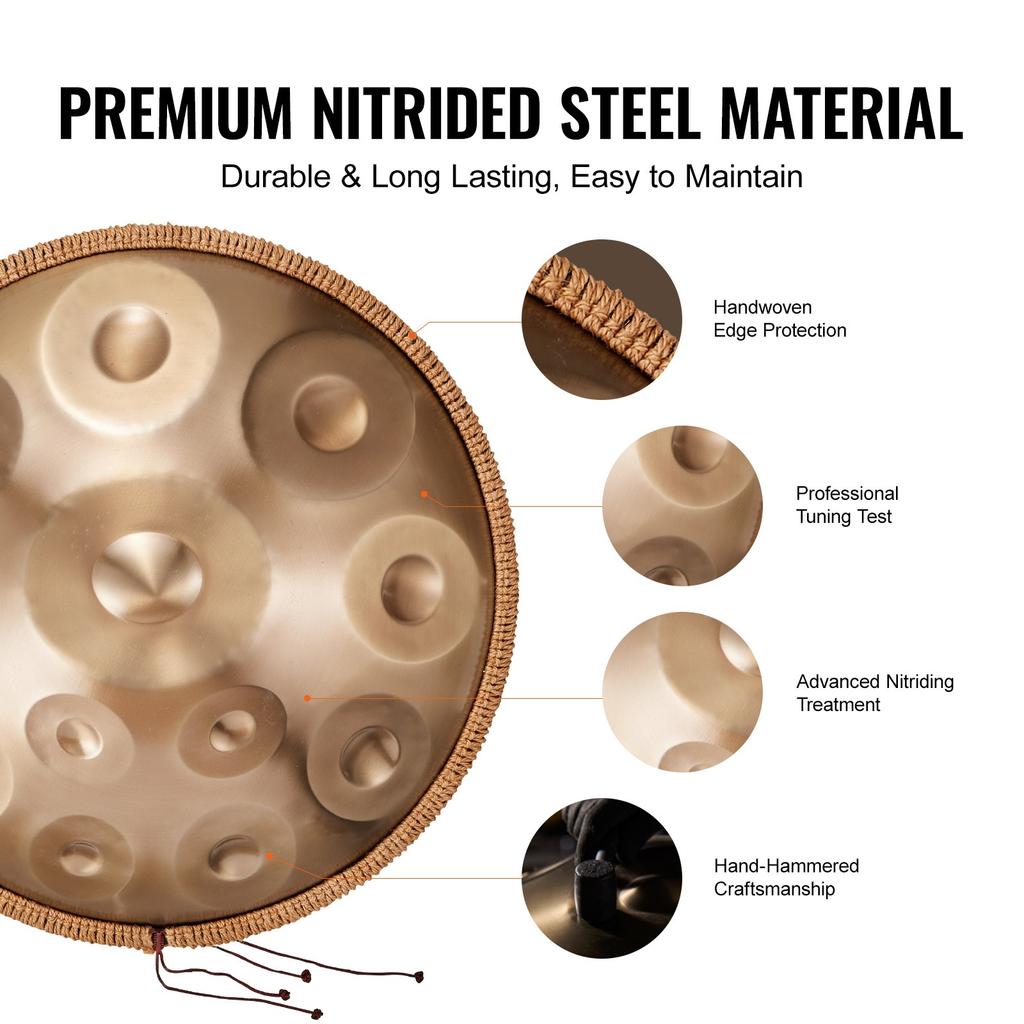VEVOR Handpan Drum 55.9 cm 12 Notes D Minor Hand Drum Instrument with Mallet