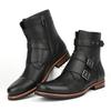 Men's Boots Simple Retro Metal Buckle Side Zipper Low Heel Cowboy Boots