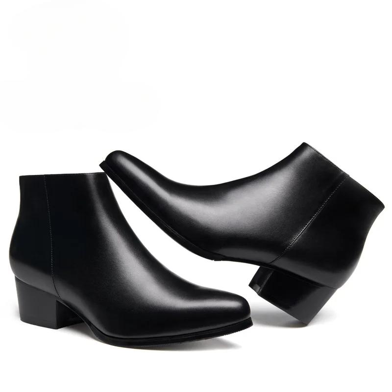 Luxury Men Ankle Boots Genuine Leather Men's Shoes Fashion Pointed Toe Dress Wedding Male Shoes Side Zipper Basic Boots for Men