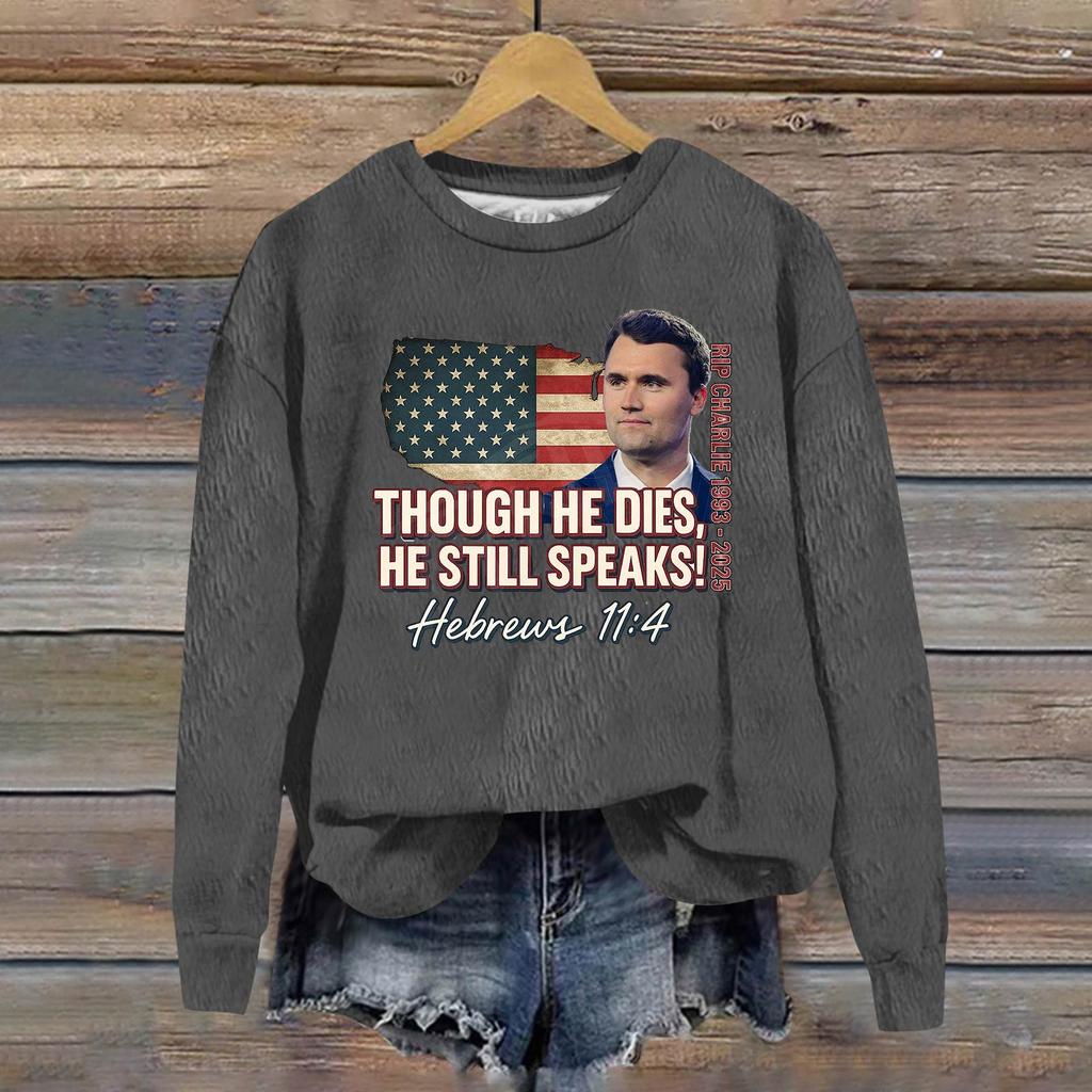 Ladies Fashion Casual Long Sleeve Printed Round Neck Pullover Top