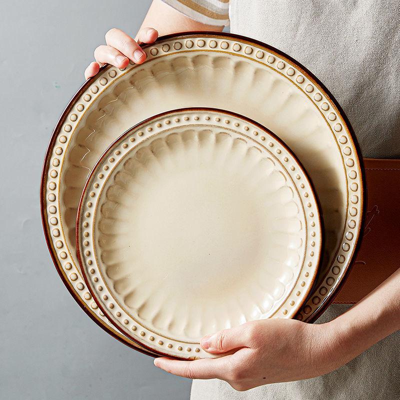 Европейская ретро посуда Керамический диск Тарелка для стейка Салатная тарелка Западная еда Обеденная тарелка Кухонные принадлежности