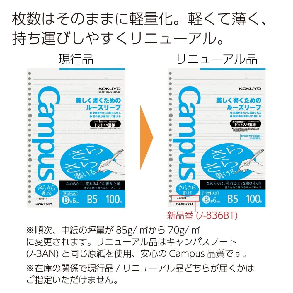 KOKUYO Campus Loose Leaf Easy to Write Пунктирная линейка B5 B линейка 100 листов 2 книги No-836BTX2AM