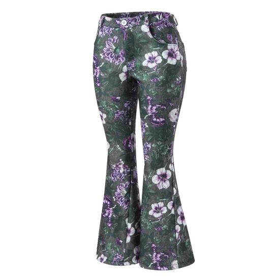 Женские джинсовые брюки с высокой талией, цветочным принтом, расклешенные джинсы с карманами, поясом, легкими дышащими джинсами