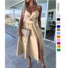 Summer Fashion Socialite Deep V Spaghetti Strap Evening Dress with Large Skirt Slit 