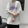 Модные футболки с принтом букв Летние корейские с коротким рукавом Мужская одежда Молодежный стиль Повседневные с круглым вырезом Шикарные свободные пуловеры