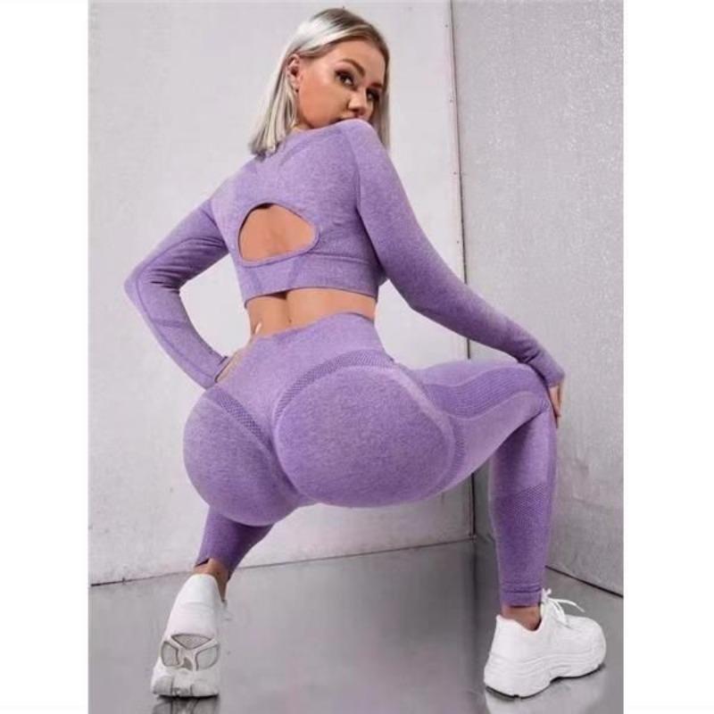 American Bodycon 2 Piece Suits Sexy Seamless Yoga Wear Peach Hip Women Beauty Back Long Sleeve Sports Yoga Suit Fitness Wear Women Outfits