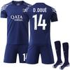 Подростки Дети Взрослые Индивидуальное Имя Футбольная Форма 24/25 ПСЖ 3-й Выездной #14 Д.Дуэ Спортивный Тренировочный Комплект Джерси с Носками