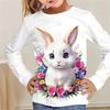 Cute Animal Rabbit Children's 3D Digital Printed Girls' Fashionable and Comfortable Round Neck Long Sleeved T-shirt