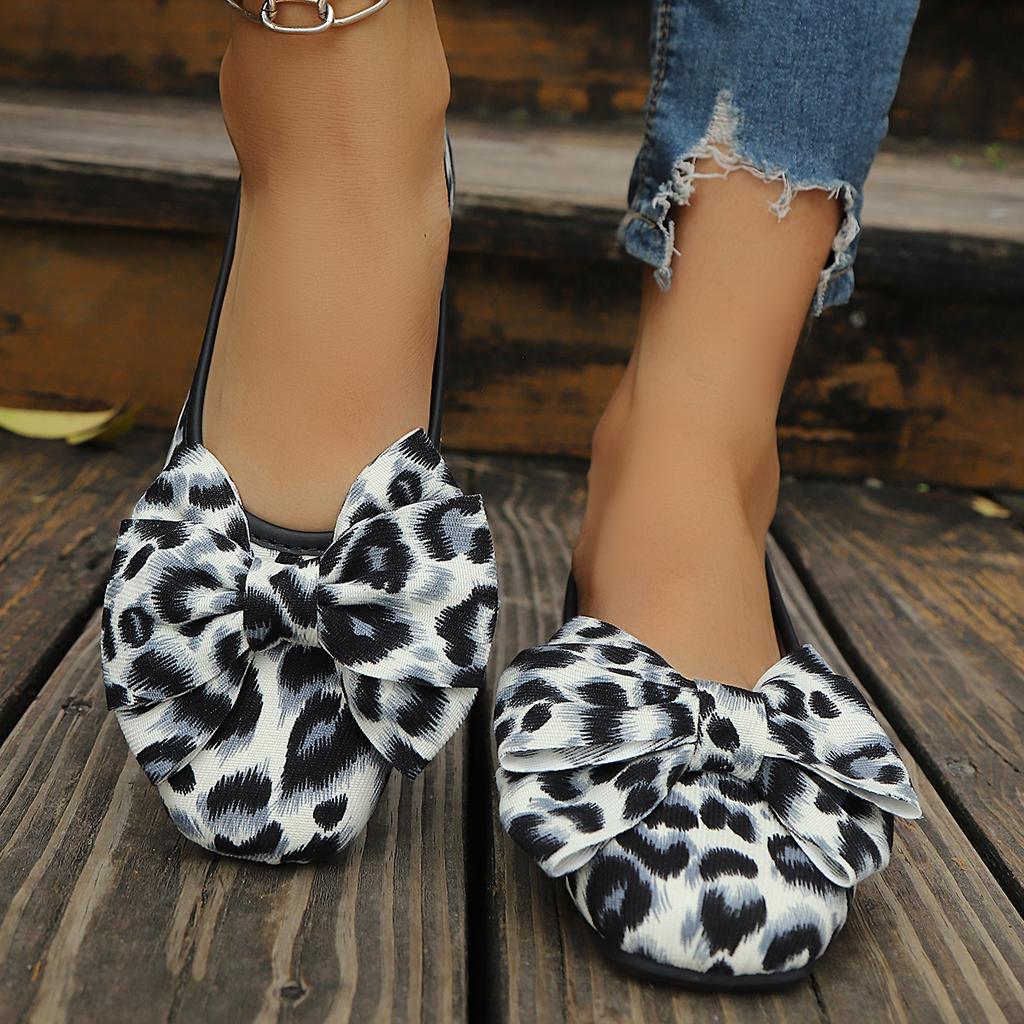 Fashion 2025 New Women Flats Spring/autumn Flat Women Shoes Butterfly-knot Leopard Mesh Loafers Slip-on Round Toe Comfortable Shoes