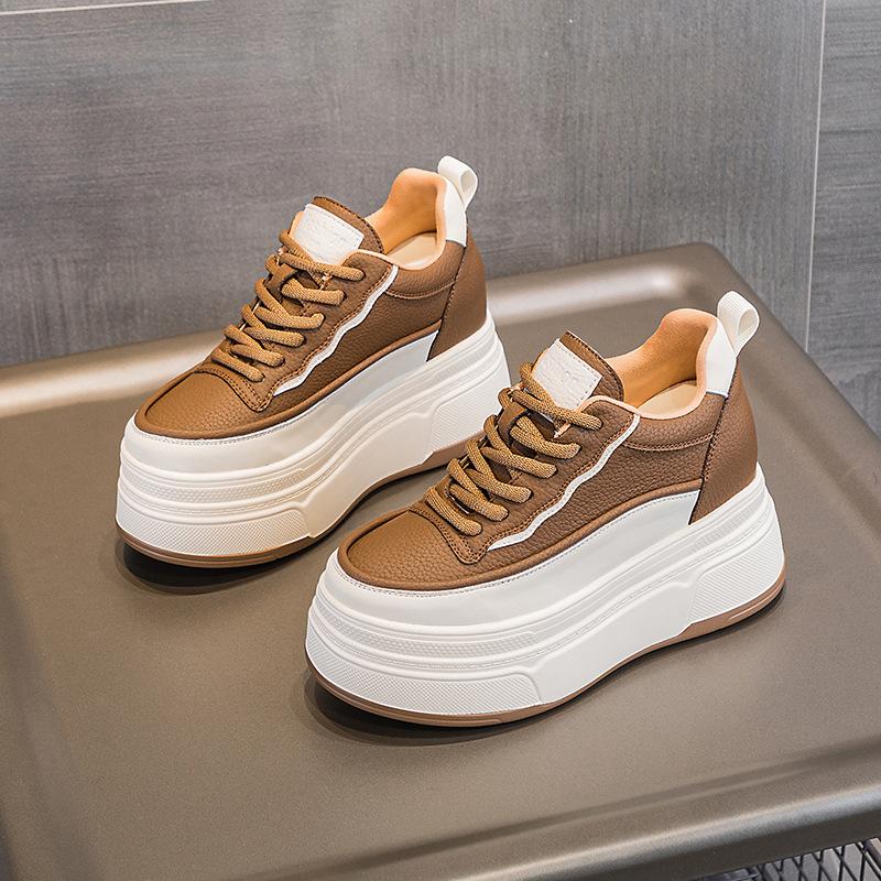 33 Small Size Lace-up Inner Height Increase Casual New Thick-soled Wedge Heel Leather Small Wedge Heel Shows High White Shoes Women