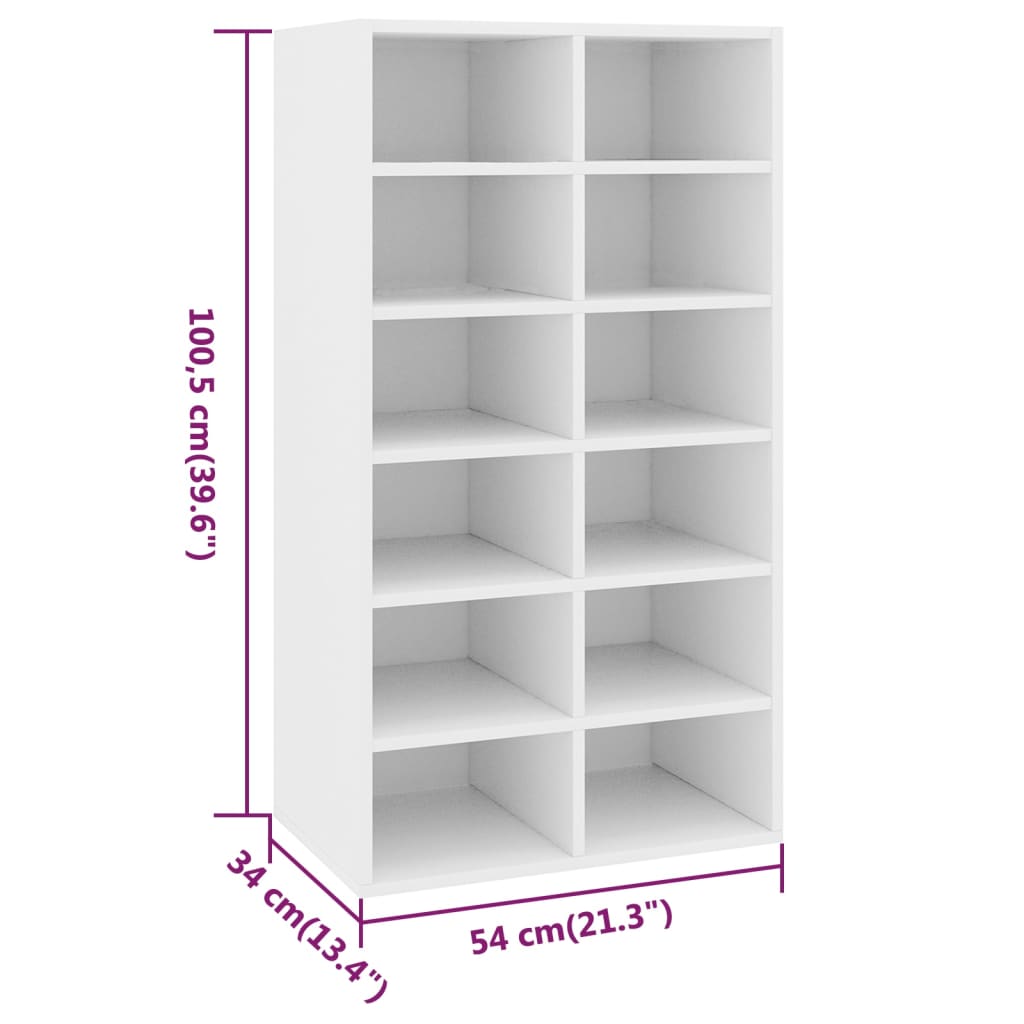 Shoe Rack White 54 x 34 x 100.5 cm Engineered Wood