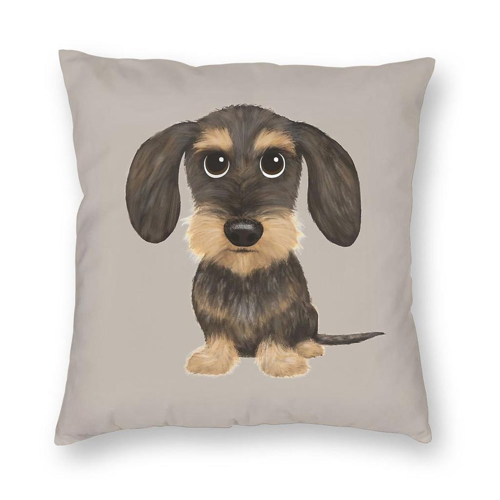 Wire Haired Wiener Dog Square Pillowcase Polyester Linen Velvet Creative Zip Decorative Room Cushion Case