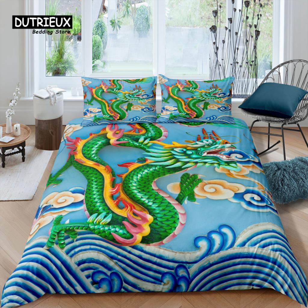 Роскошный 3D комплект постельного белья с драконом для дома Вышитый пододеяльник Наволочка Размер Queen и King EU/US/AU/UK Одеяло Постельное белье