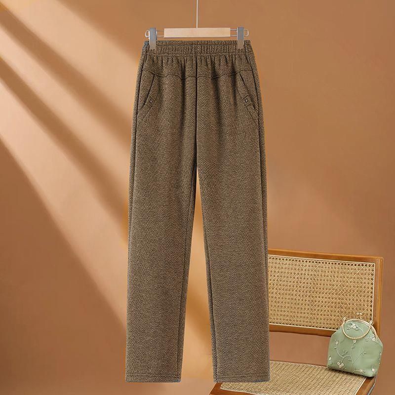 Mom's Spring Style Fleece-Lined Loose High Waist Plus Size Pants for Middle-Aged & Elderly Women