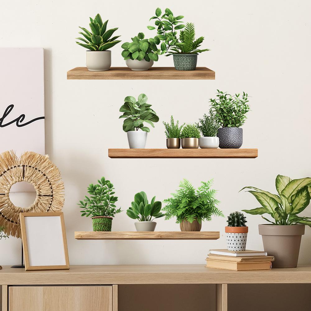 Painted Potted Plant with Shelf Self Adhesive Wall Sticker for Bedroom Living Room Home Background Decor