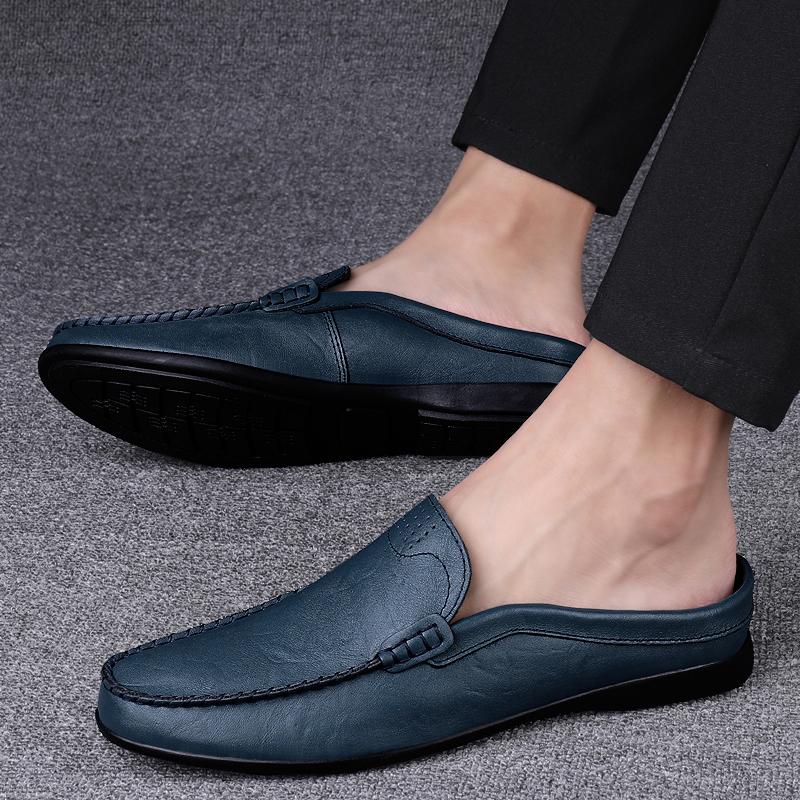 FashionMen's Casual Shoes Breathable Genuine Leather Loafers Men Business Office Half Shoes For Men Driving Moccasins Luxury Slippers