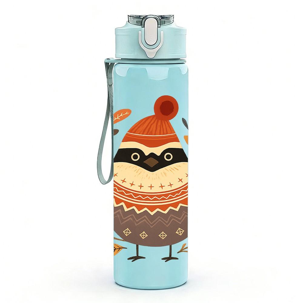 1PC Autumn Hat Bird Cartoon 750ml Color Plastic Sports Water Bottle Leakproof Flip Straw Lid Suitable for Sports Office Home Use