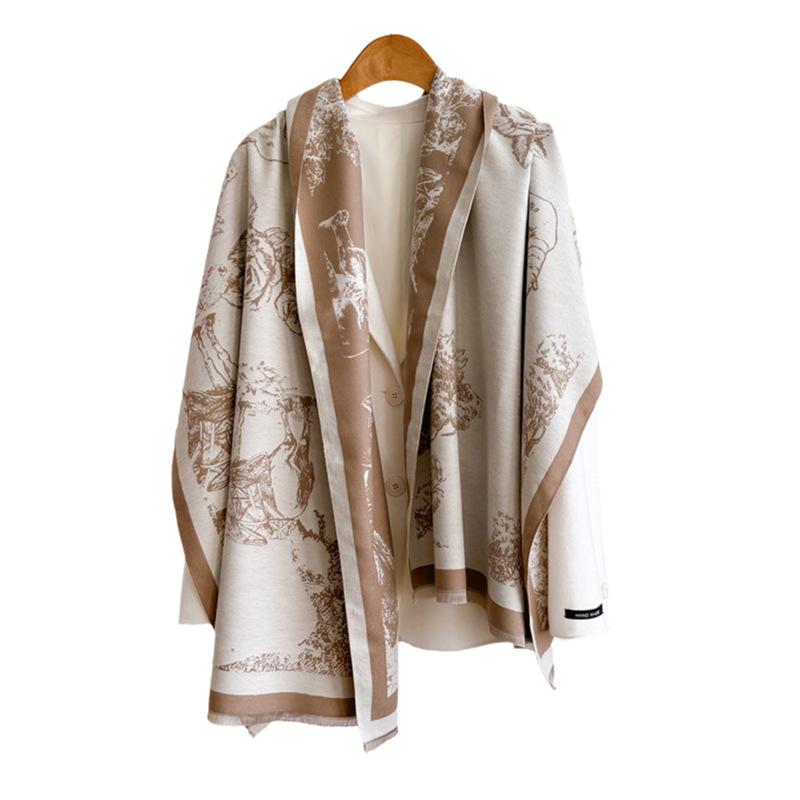 Винтажные двухсторонние женские шарфы с принтом, зимняя мода, стильный стиль, утолщенная теплая шаль