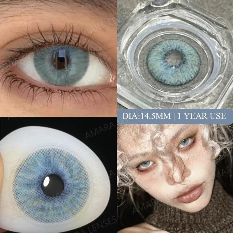 AMARA Blue Colored Contact Lenses Natural Look Green Eye Lenses Gray Contact Color Lenses Beauty Pupil Eye Cosmetics Yearly Use