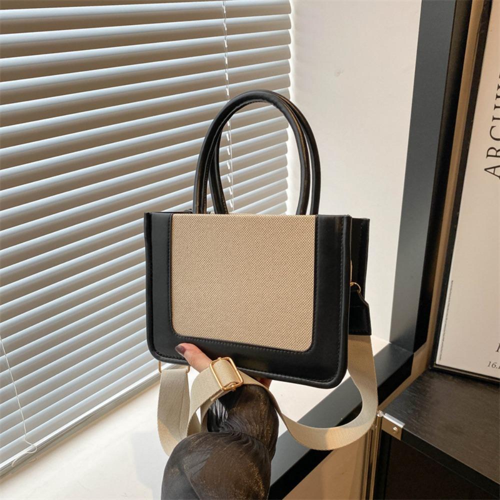 Top-Handle Splicing Color Handbag Square Grass Woven Crossbody Bag Woven Shoulder Bag Women