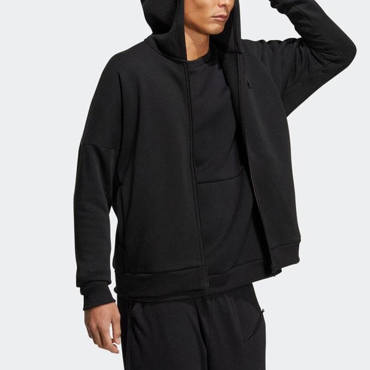 adidas Сплошной цвет с логотипом, повседневная куртка с капюшоном на молнии, мужская верхняя одежда, черный HM2686