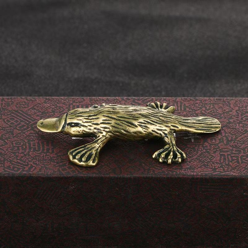 Retro Brass Platypus Ornament Solid Copper Duckbill Miniature Figurine Metal Tea Pet Feng Shui Collectible Model Home Decor